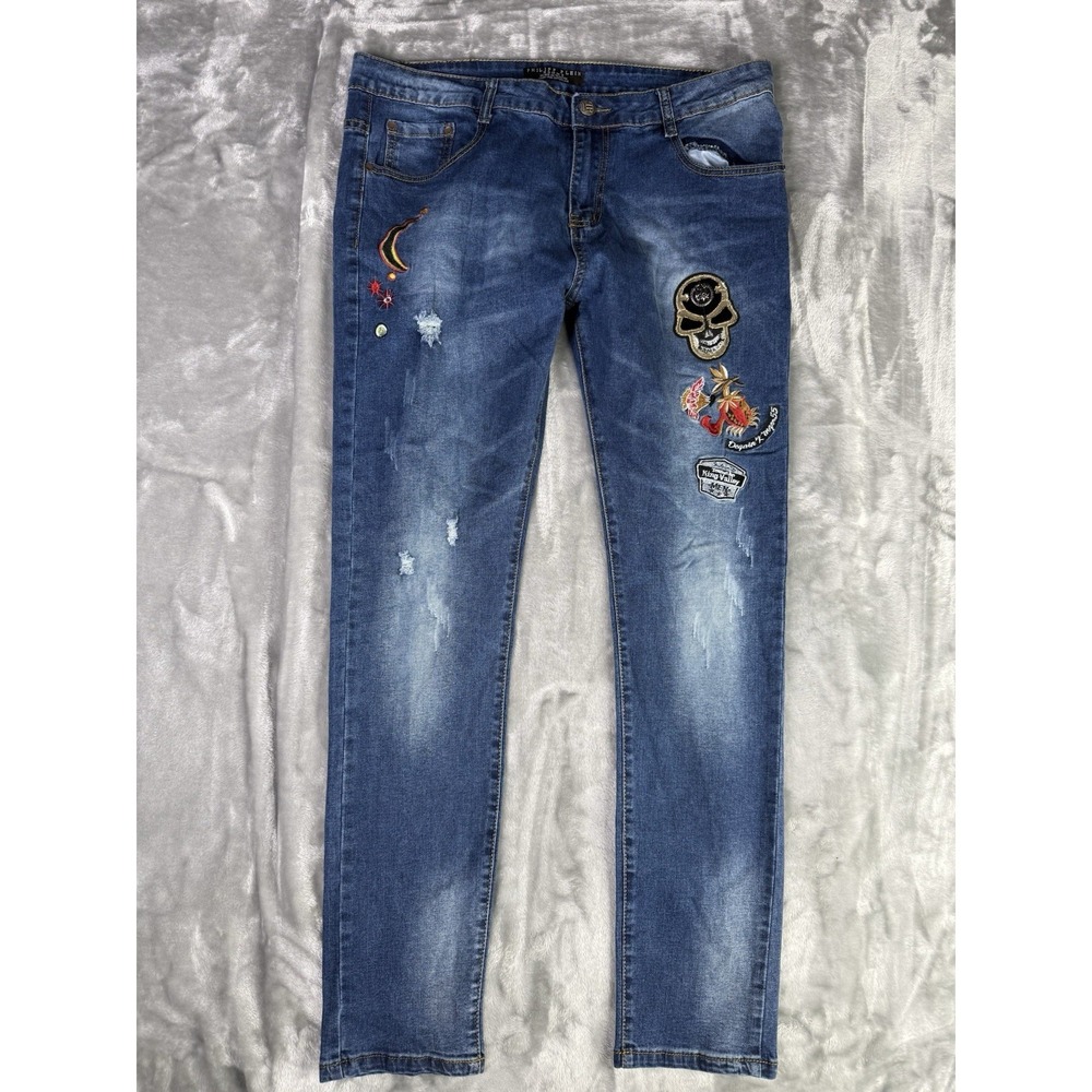 Philipp Plein Hommes Patch Work Moon Embroidery Graphic Designer Jeans 36x30